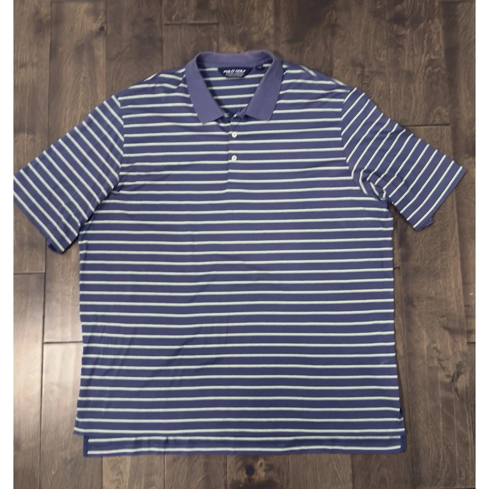 Vtg Ralph Lauren Polo Golf Shirt Purple Striped Mens Size 2XL‎ Short Sleeve
